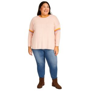 Women's Plus Size Pink Color-Block Top 1X – Style & Co. Striped Trim Pullover‎